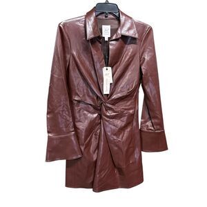 New Cinq A Sept McKenna Tobacco Faux Leather Mini Dress 16